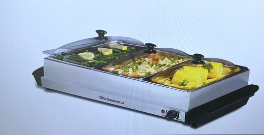 Elite Gourmet EWM-6171 Triple 3 x 2.5 Qt. Trays, Buffet Server, Food Warmer...