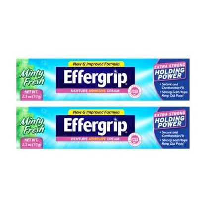 Effergrip Denture Adhesive Cream Extra Strong Holding Power 2.5 oz. Pack of 2