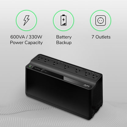 APC UPS Battery Backup and Surge Protector 600VA Backup Battery Power Supply ...