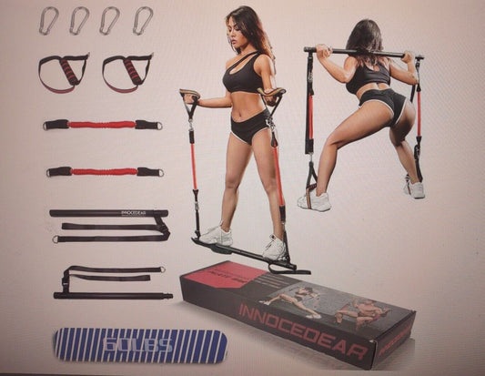 INNOCEDAR Home Gym Bar Kit with Resistance Bands,Portable Gym Full Body Workout,