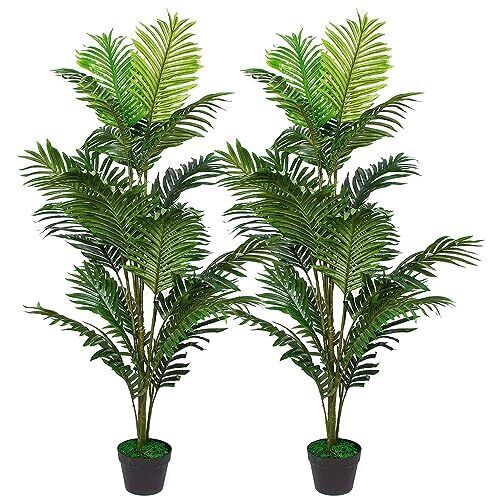 Ruopei Set of 2 Fake Palm Tree 5.2 ft in Plastic Pot Potted Artificial Palm T...