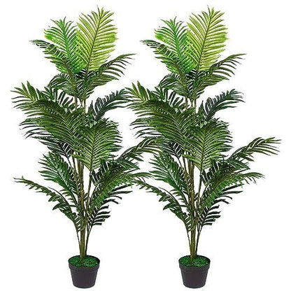 Ruopei Set of 2 Fake Palm Tree 5.2 ft in Plastic Pot Potted Artificial Palm T...