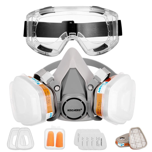 KISCHERS Reusable Half Facepiece and Anti-Fog Safety Goggle Set Against Dust/...