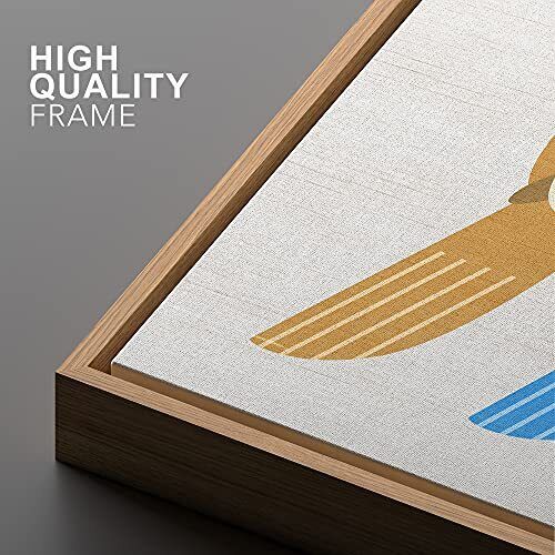 Color-Banner Framed Canvas Print Wall Art Brown & Blue Owls with Wood Grain T...