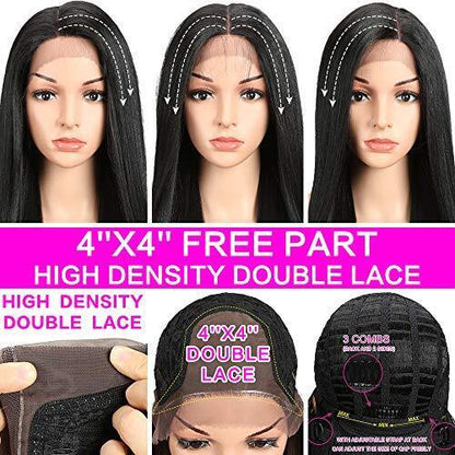 JOEDIR 26" Long Straight Free Parting Silk Base Lace Frontal Wigs With Baby H...