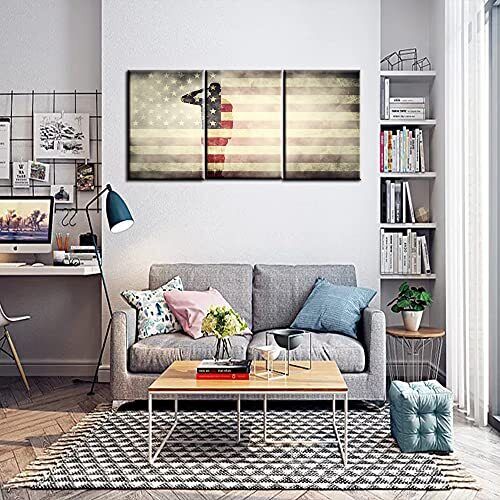 Native American Art Wall Decor USA Flag Paintings 3 Panel Wall Art Stars Stri...