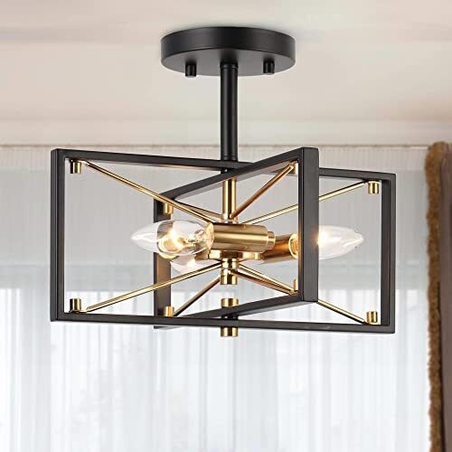 ZEVNI Modern Flush Mount Ceiling Light Fixture 3-Light Black Gold Semi-Flush ...