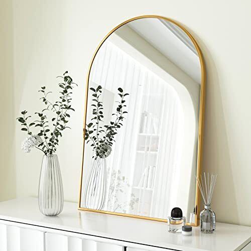 HARRITPURE 24" x 36" Wall Mirror Arched Bathroom Mirrors Aluminum Alloy Frame...