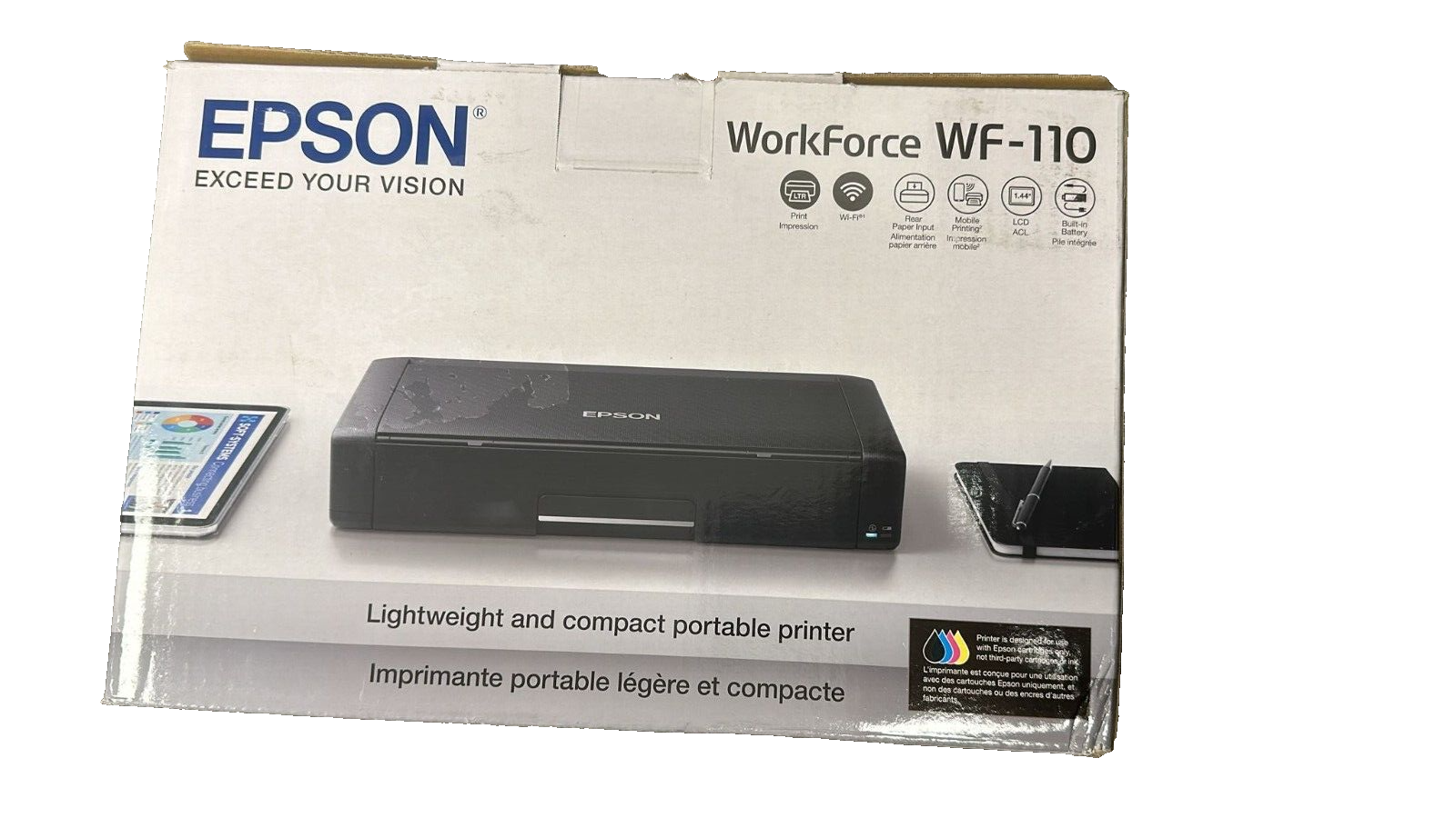 Epson Workforce WF-110 Wireless Color Mobile Printer,White, Small,Black