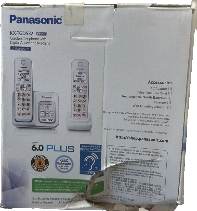 Panasonic KX-TGD532 Cordless Telephone with Digital Answering Machine WHITE New