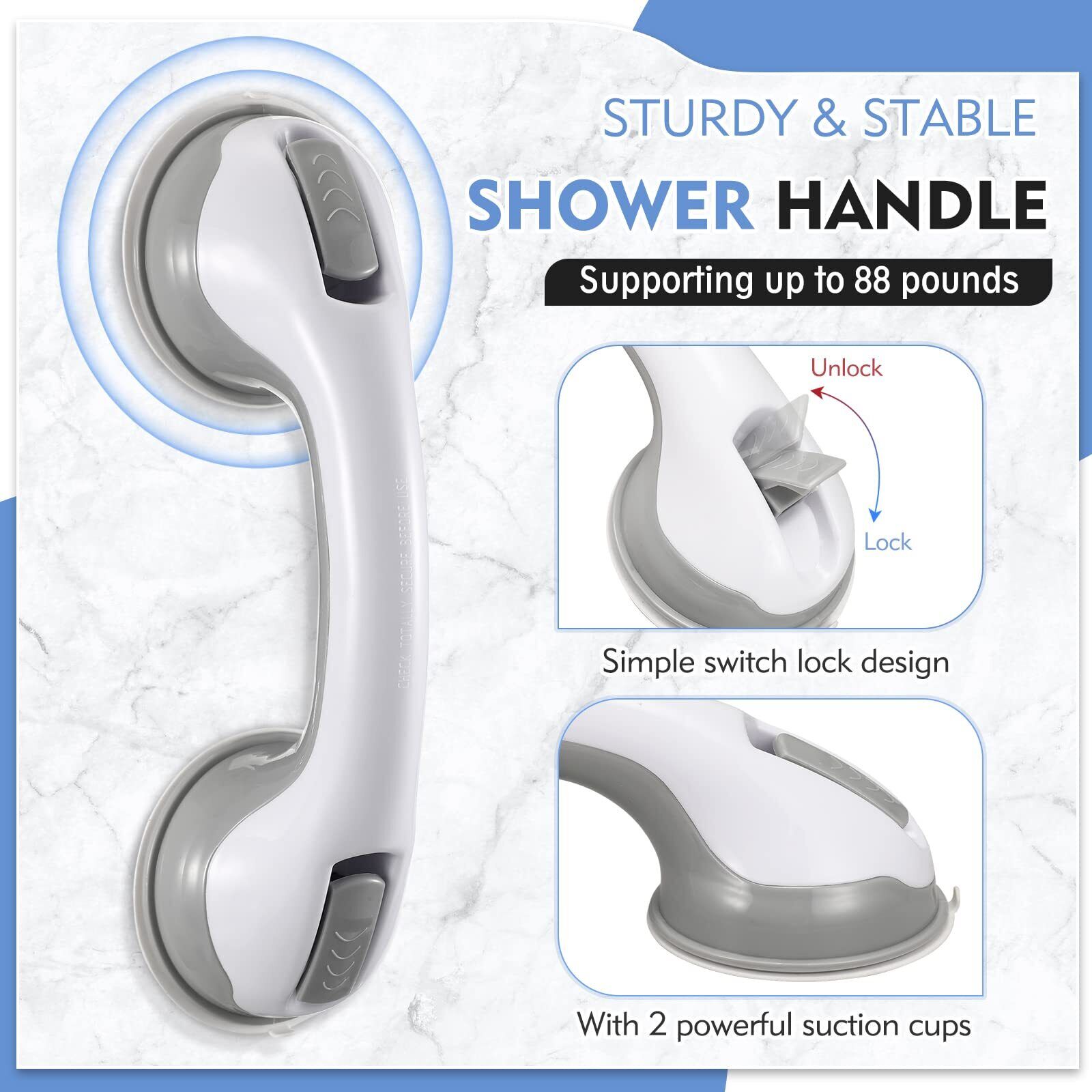 Grab Bars for Shower 12 Inch Shower Handle Strong Suction Shower Grab Bar for...