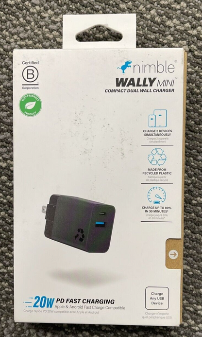 New Open Box  Nimble WALLY Mini Compact 20W Dual Wall Charger