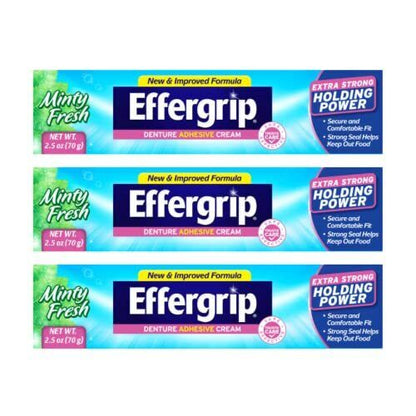 Effergrip Denture Adhesive Cream Extra Strong Holding Power 2.5 oz. Pack of 3