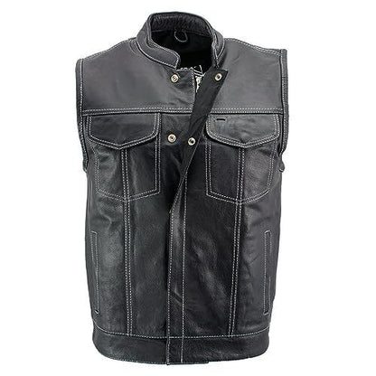 Xelement XS3450 Men's Black 'Paisley' Leather Motorcycle Biker Rider Vest wit...