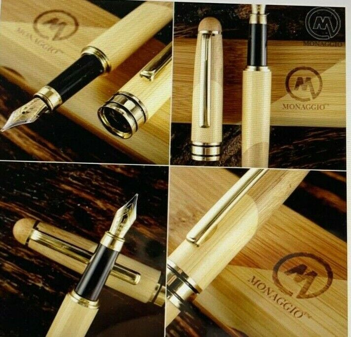 MONAGGIO Gorgeous Bamboo Fountain Pen made of Luxury Wood with Refillable Conver