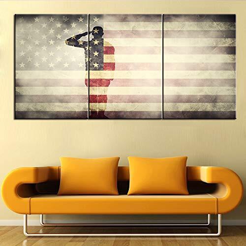 Native American Art Wall Decor USA Flag Paintings 3 Panel Wall Art Stars Stri...