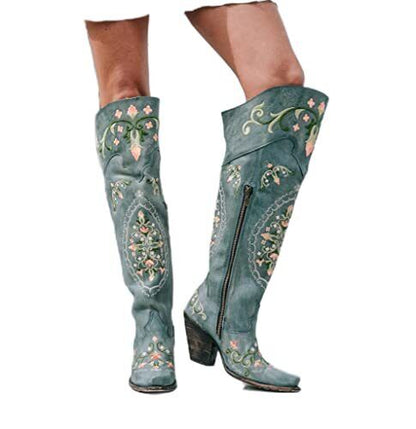 Dan Post Boots Womens Flower Child Snip Toe Dress Boots Over the Knee High He...