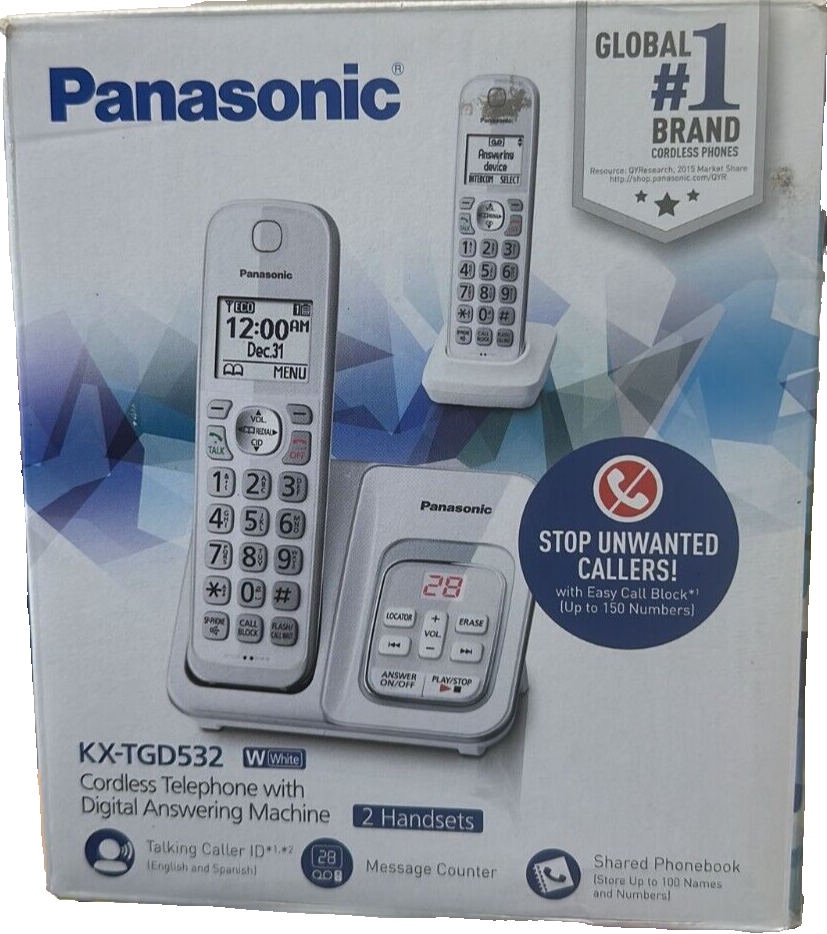 Panasonic KX-TGD532 Cordless Telephone with Digital Answering Machine WHITE New