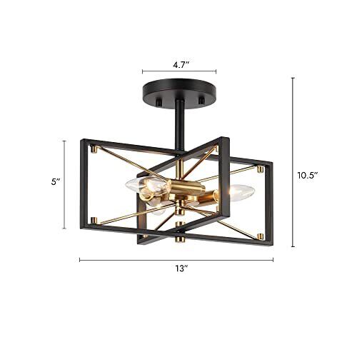 ZEVNI Modern Flush Mount Ceiling Light Fixture 3-Light Black Gold Semi-Flush ...