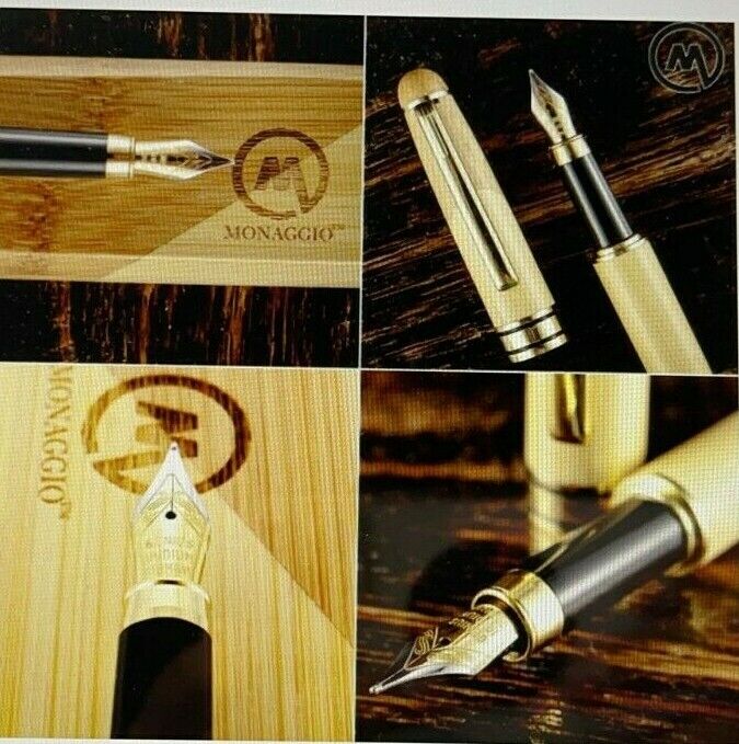 MONAGGIO Gorgeous Bamboo Fountain Pen made of Luxury Wood with Refillable Conver