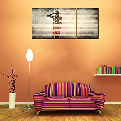 Native American Art Wall Decor USA Flag Paintings 3 Panel Wall Art Stars Stri...