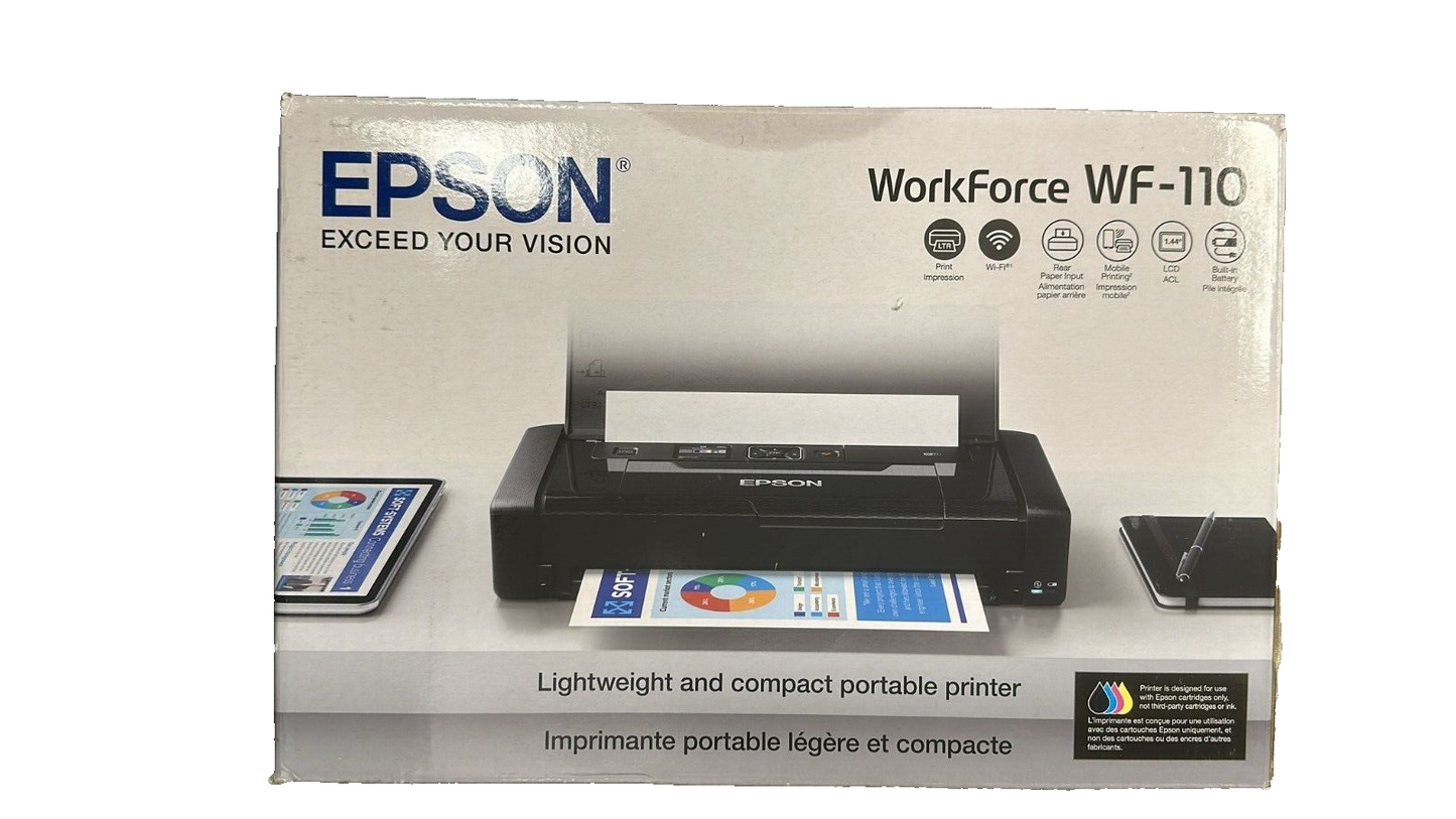 Epson Workforce WF-110 Wireless Color Mobile Printer,White, Small,Black