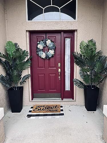 Ruopei Set of 2 Fake Palm Tree 5.2 ft in Plastic Pot Potted Artificial Palm T...