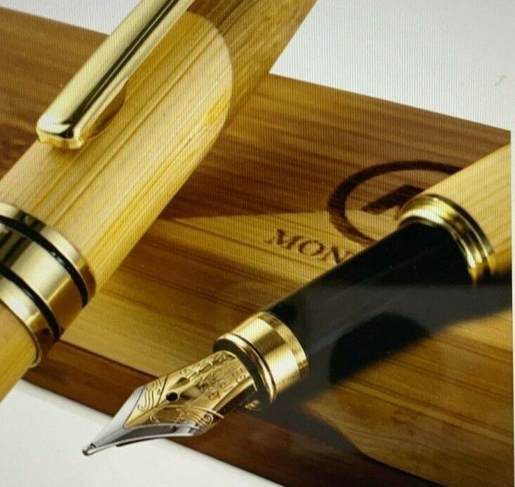 MONAGGIO Gorgeous Bamboo Fountain Pen made of Luxury Wood with Refillable Conver