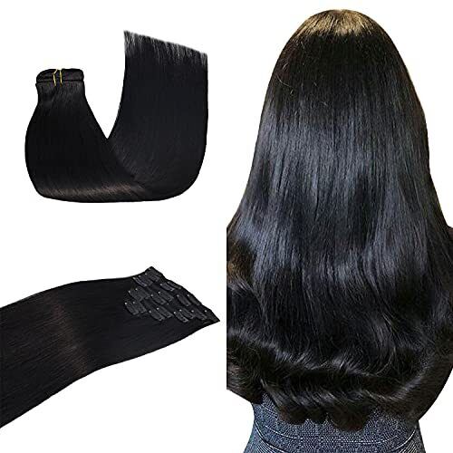 NETTIS 16 Inch 8pcs Clip in Hair Extensions Human Hair #1 Jet Black Double We...