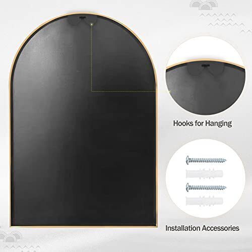 HARRITPURE 24" x 36" Wall Mirror Arched Bathroom Mirrors Aluminum Alloy Frame...