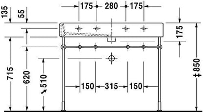 Washbasin 120 cm Vero white with of with tp 2 th