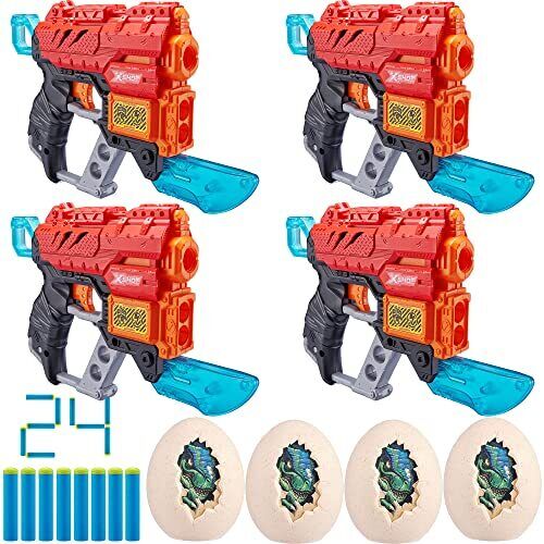 X-Shot Dino Attack Extinct Foam Dart Blaster 4 Pack 4 Blasters 24 Darts 4 Egg...