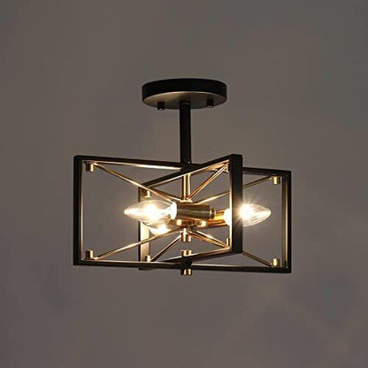 ZEVNI Modern Flush Mount Ceiling Light Fixture 3-Light Black Gold Semi-Flush ...