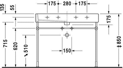 Washbasin 120 cm Vero white with of with tp 2 th