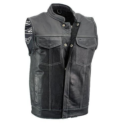 Xelement XS3450 Men's Black 'Paisley' Leather Motorcycle Biker Rider Vest wit...