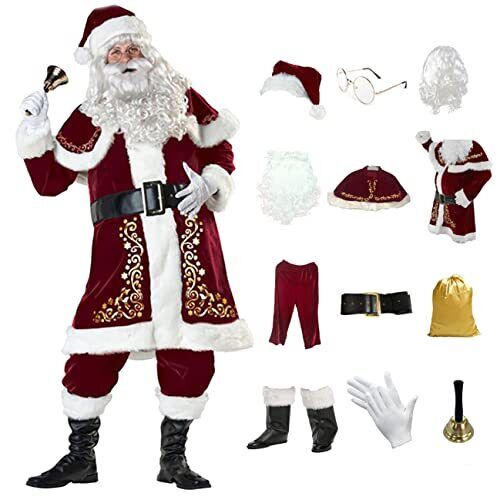 ALANANO Deluxe Santa Claus Costume 12 pcs Christmas Velvet Santa Suit for Men...