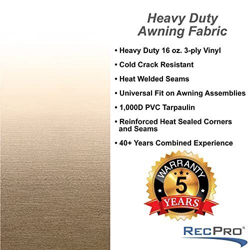 RecPro RV Awning Fabric Replacement | Width Options from 8 to 22 Feet | Varie...