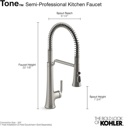 Kohler 23765-BL Tone Semi Professional Kitchen Sink Faucet, Pre-Rinse Kitchen Faucet, Commercial Faucet, Matte Black