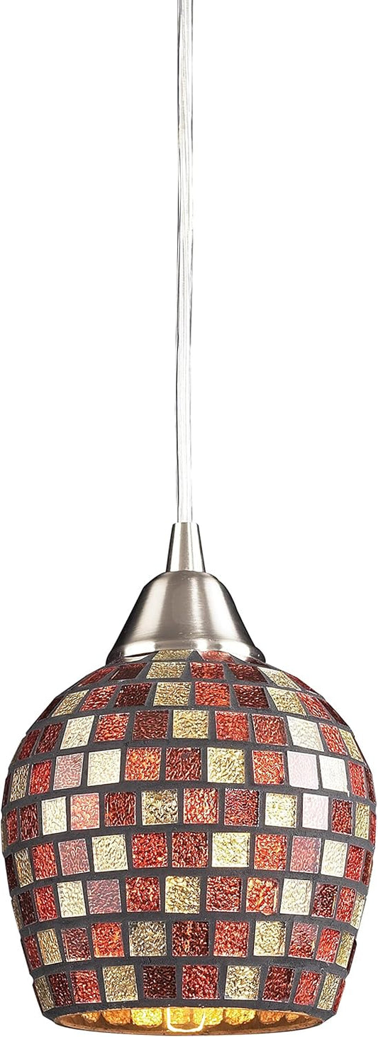 Elk Home Fusion Mini Pendant - 1-Light in Satin Nickel Finish, with Multicolor Mosaic Glass, Transitional Style